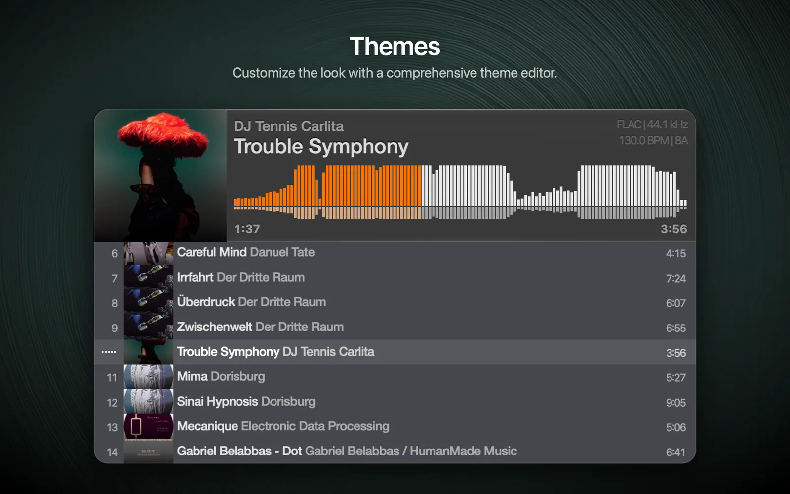 Themes: Vibe in a custom theme from the theme editor.